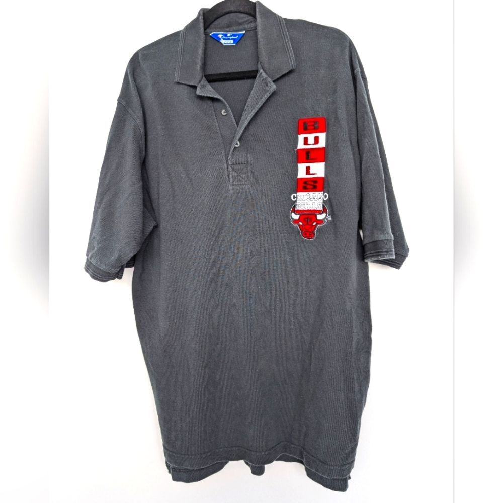 Chicago Bulls Champion Relaxed Fit Polo Tee Patch Embroidery Sz L